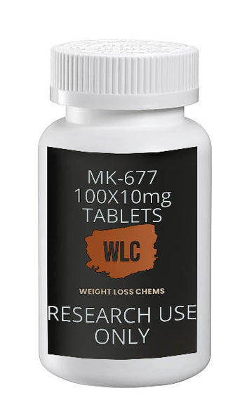 MK677 Ibutamoren 10mg Tablets: Bottle of 100 tablets for research use only.