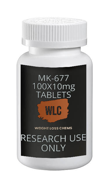MK677 Ibutamoren 10mg Tablets: Bottle of 100 tablets for research use only.