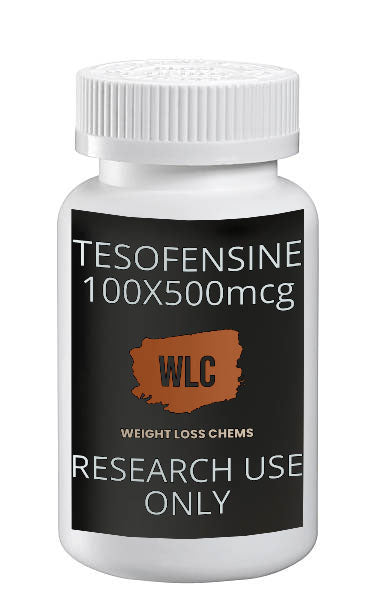 Tesofensine 500mcg 100 tablets: Bottle of weight loss supplement pills. Research use only.